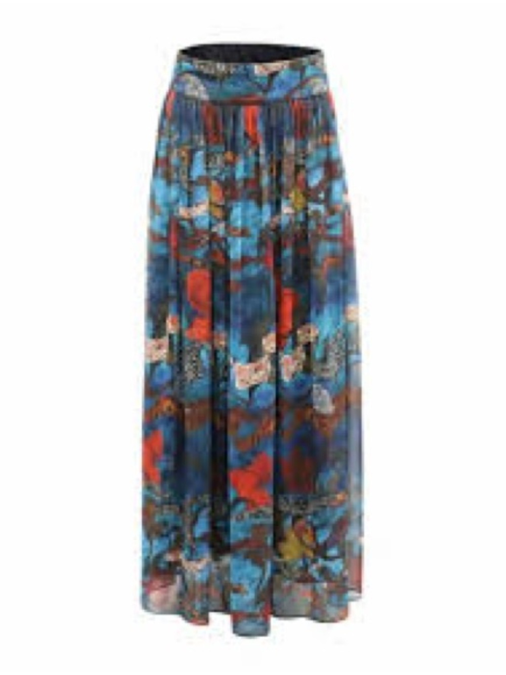 Alice + Olivia Blue Floral Print Maxi Skirt with Red Accents